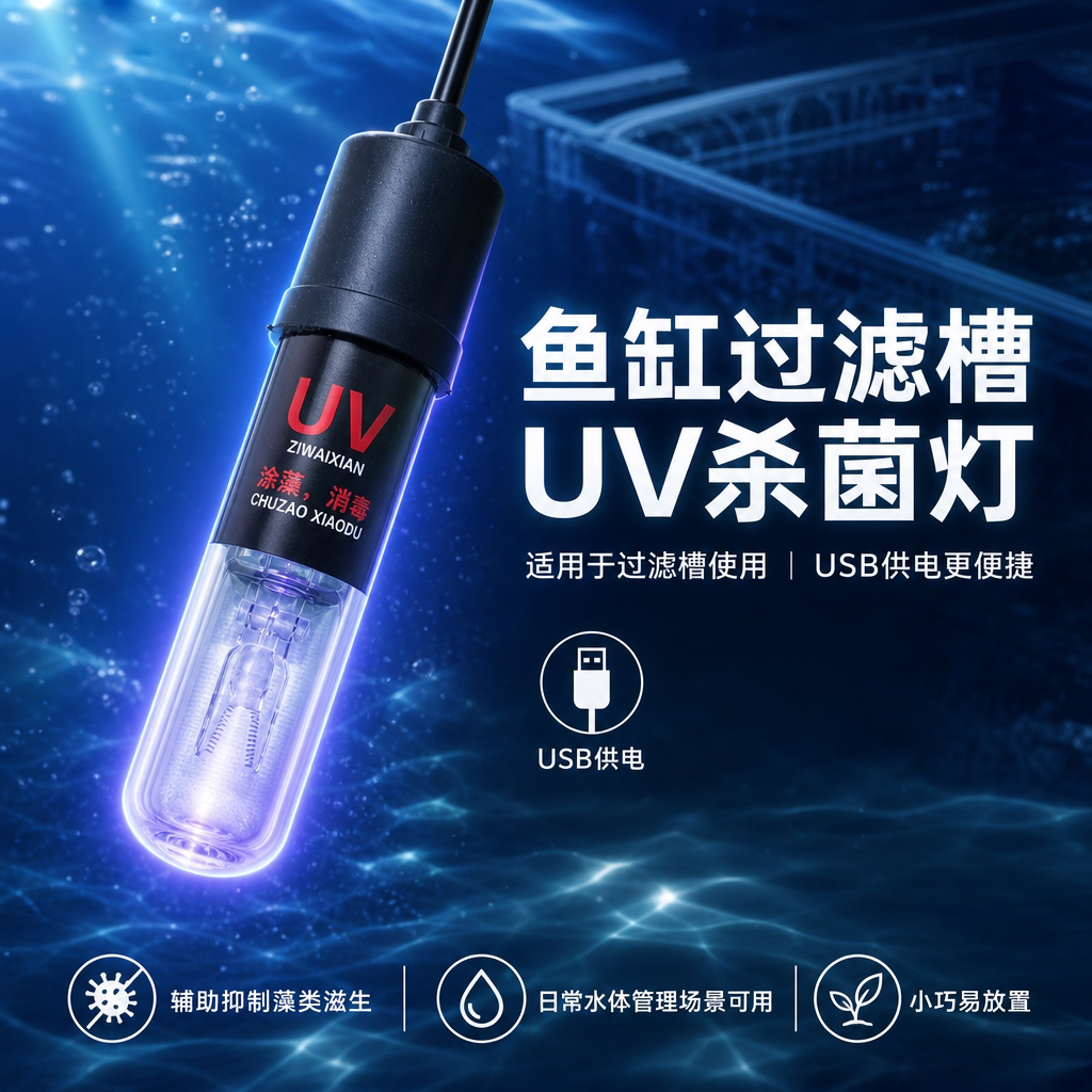 USB迷你鱼缸UV杀菌灯防水除藻