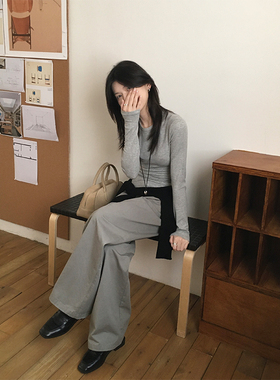 秋冬水洗棉直筒裤子女极简风质感百搭休闲垂感拖地镰刀裤灰色长裤
