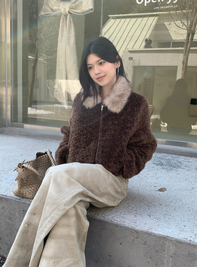 秋冬夹棉保暖大毛领精致百搭咖色短外套女新款气质毛毛外套上衣女