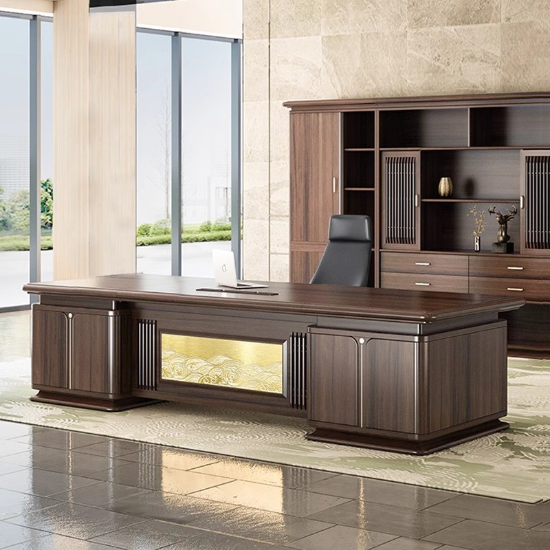 新中式老板办公桌现代简约总裁桌董事长办公室高端大气实木大班台