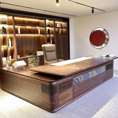 新中式北美黑胡桃木大班台