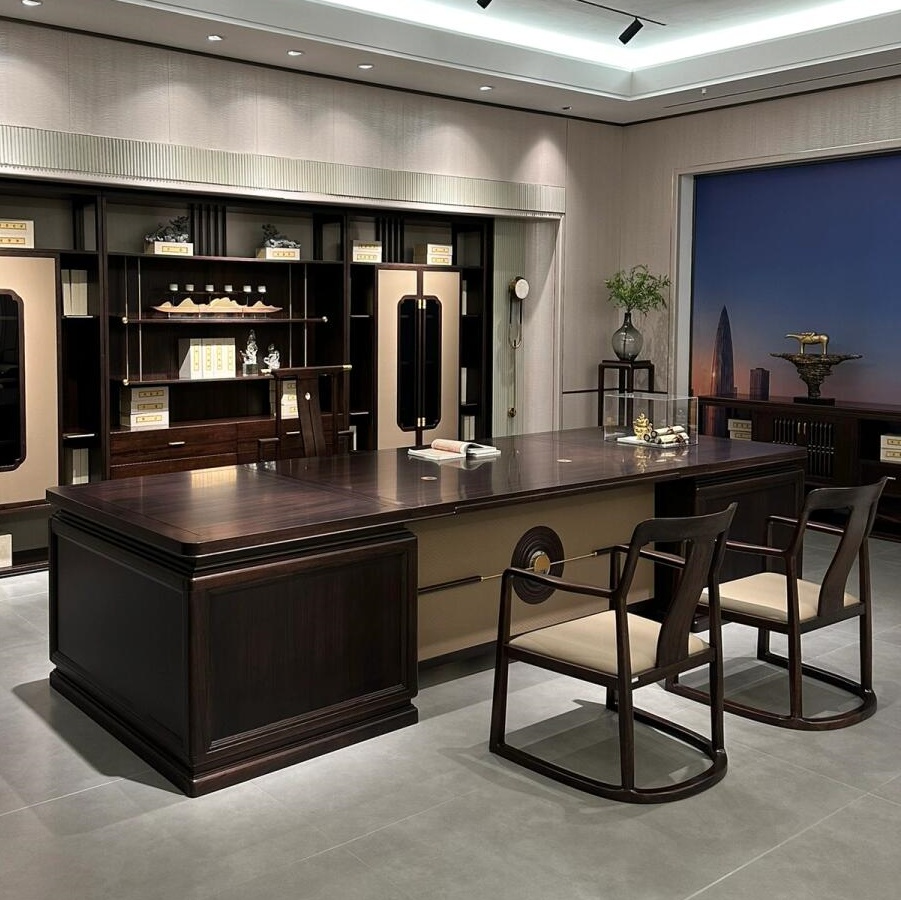 新中式实木老板桌轻奢高档办公桌现代简约总裁董事长办公室大班台