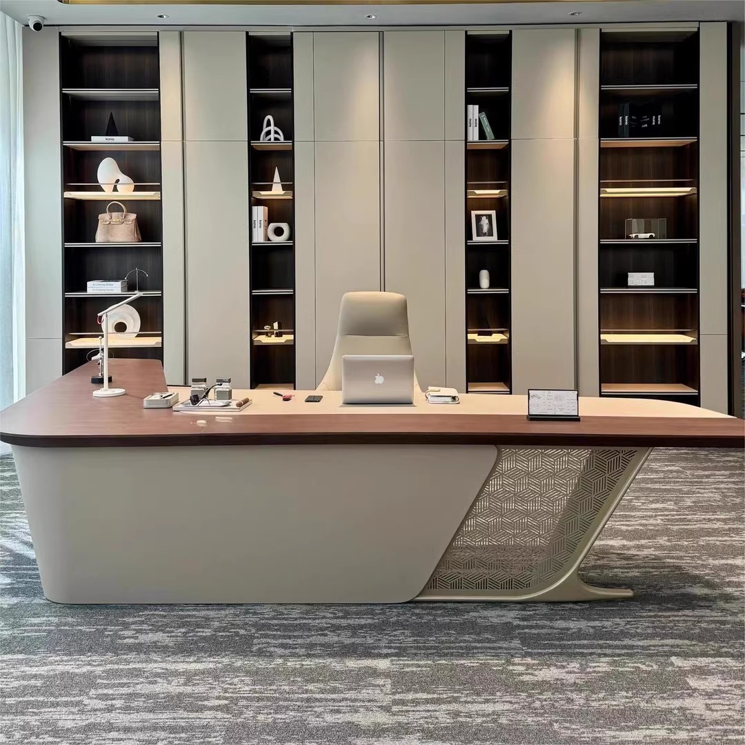 北美黑胡桃木大班台现代轻奢老板办公桌总裁董事长高端时尚办公室