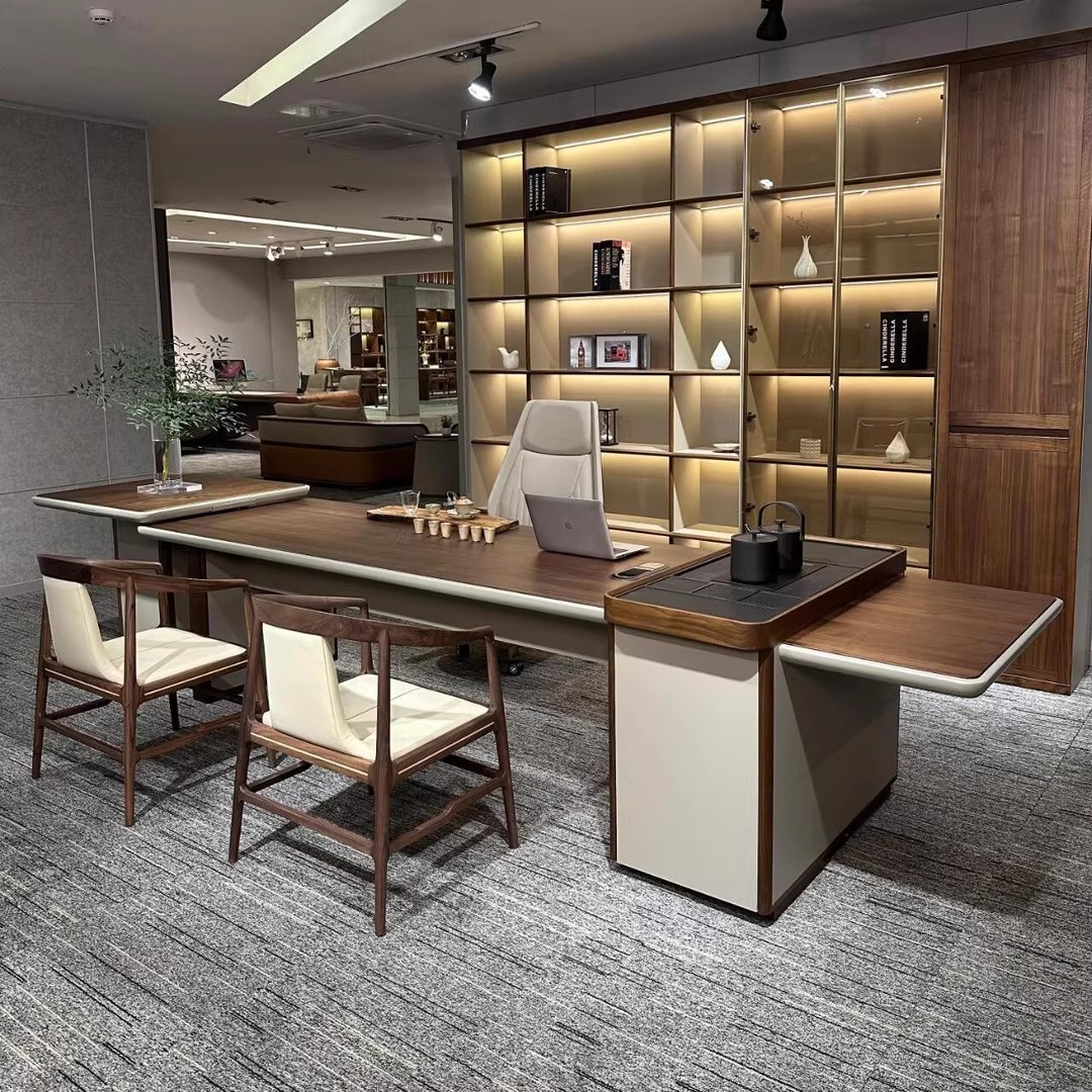 新中式北美黑胡桃木茶桌高端现代简约轻奢高级感办公室家用泡茶台