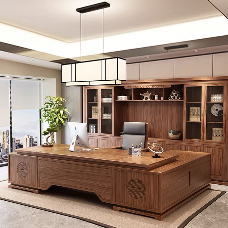 新中式高档总裁实木办公桌定制
