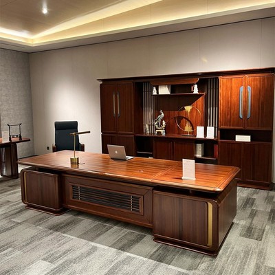 新中式实木办公桌老板桌椅组合
