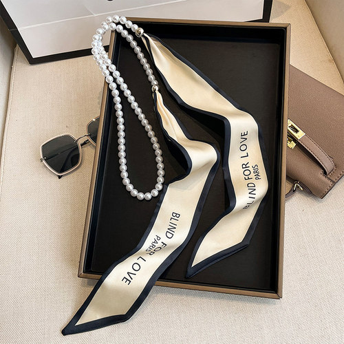 韩版小清新字母珍珠丝巾女时尚