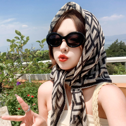 棉麻小丝巾春秋夏季条纹高级
