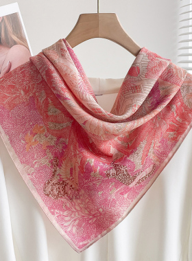 70系脖粉色雨林小方巾丝巾女2025新款田园风护颈小领巾薄妈妈围巾