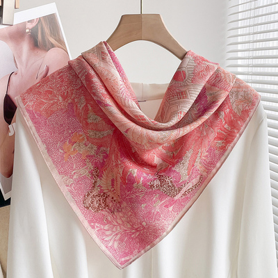 70棉麻粉色雨林小方巾丝巾女2025新款田园风护颈小领巾薄妈妈围巾