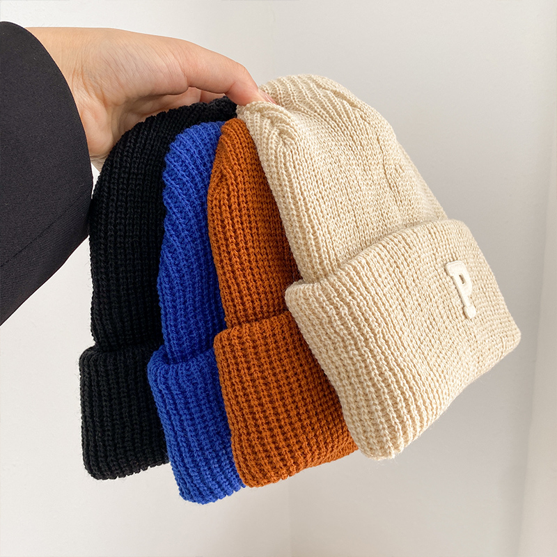 克莱因蓝刺绣针织帽韩版女毛线帽