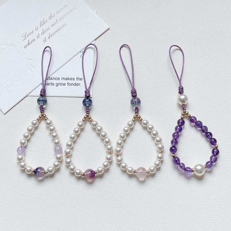 梦幻紫手机链挂绳圆珠指环手捻防丢挂饰U盘挂件女复古风钥匙挂链