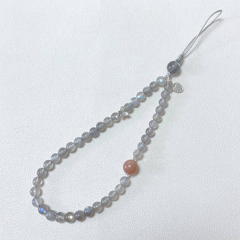 【蝶恋花】天然灰月光石纯银蝴蝶手机挂链手腕挂绳ins风小众设计