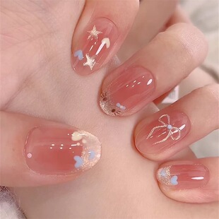 俏皮可爱百搭少女裸色纯手工穿戴甲爱心蝴蝶短款纯欲猫眼显白美甲