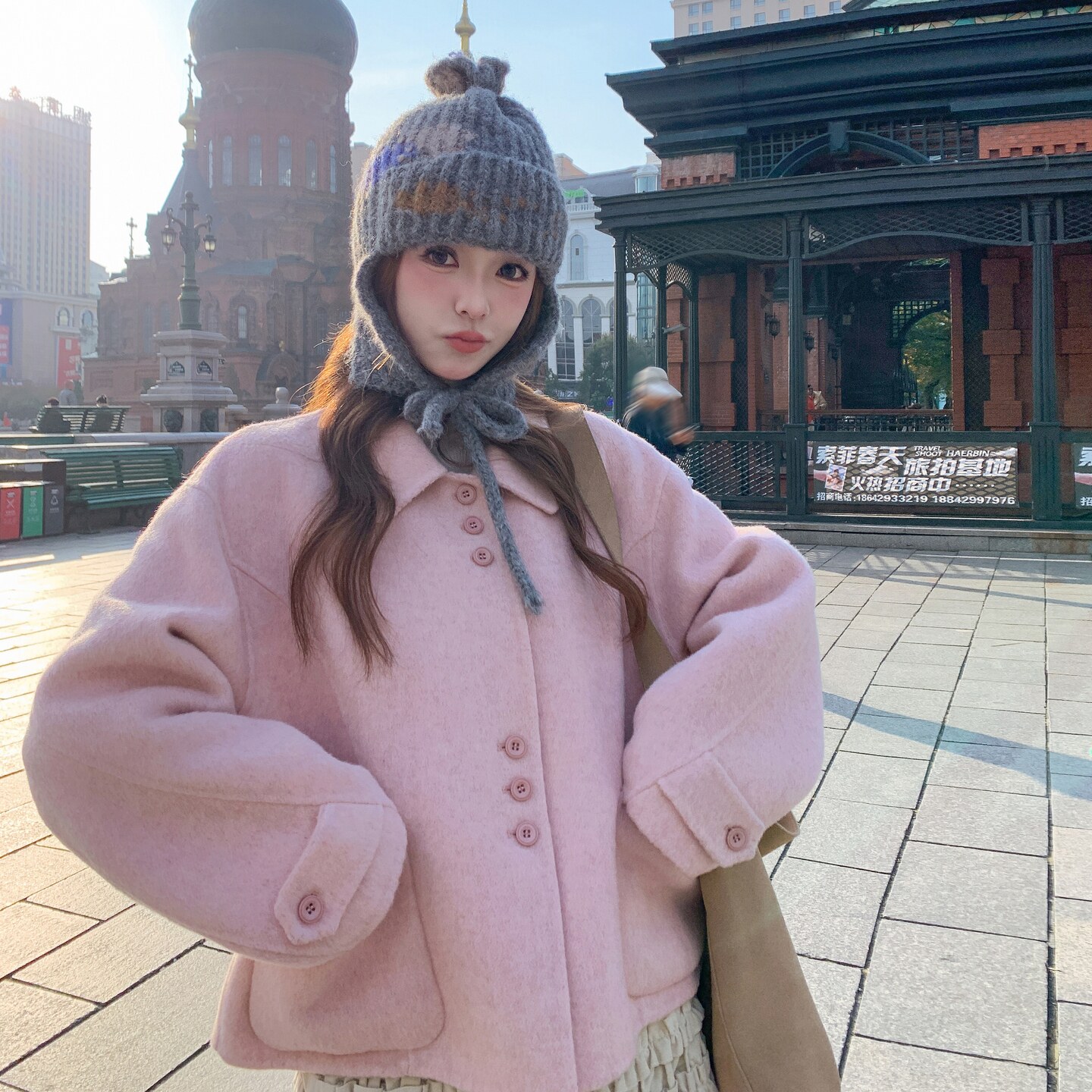 粉色双面呢羊毛外套女2025冬季新款小个子超好看甜美减龄毛呢上衣,女装毛呢外套,2C319