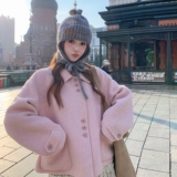 粉色双面呢羊毛外套女2025冬季新款小个子超好看甜美减龄毛呢上衣，女装毛呢外套，2C319