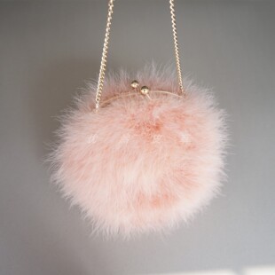 2018秋冬新款女日韩百搭小包毛毛绒皮草包斜挎包手拿包圆形链条包