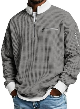 美式立领撞色拉链卫衣运动长袖休闲男装Zipper hoodie for men