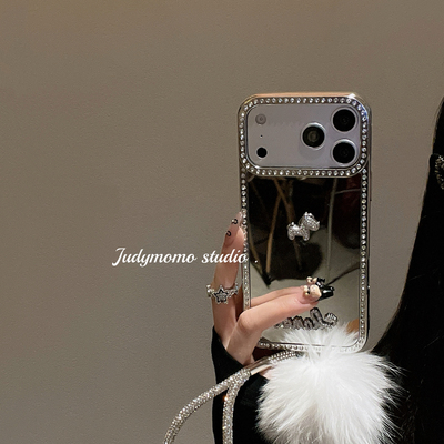 适用17高级感气质闪钻小马镜面壳