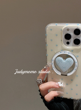 韩式芭蕾蓝爱心磁吸支架15pro苹果新款iPhone16promax手机壳适用16pro/14防摔磁吸壳13少女感