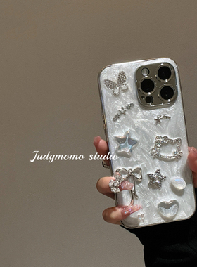 气质ins珍珠白闪粉立体蝴蝶结iPhone17promax手机壳16pro新款15滴胶苹果14防摔女