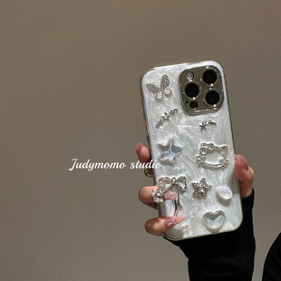 气质ins珍珠白闪粉立体蝴蝶结iPhone17promax手机壳16pro新款15滴胶苹果14防摔女