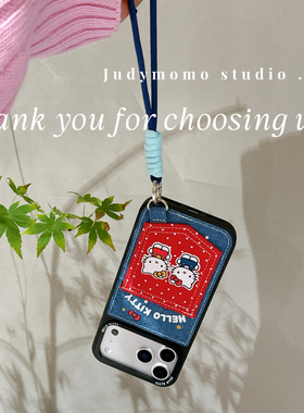 韩系ins牛仔布红色波点KT拼接卡包适用iPhone17手机壳16promax苹果新款15挂绳款17防摔软壳14少女小众