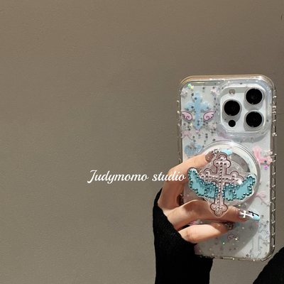 古早蓝色十字架亚比磁吸16手机壳