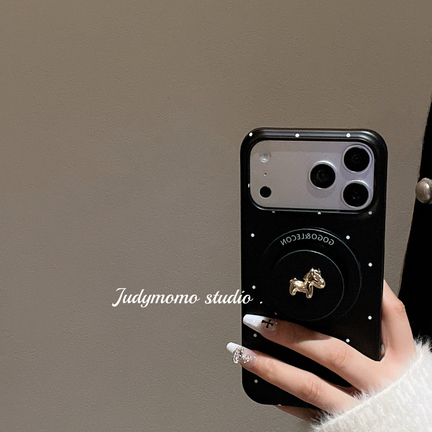 极简ins黑色小波点磁吸硬壳适用iPhone17手机壳新款小马磁吸支架16promax防摔套17pro少女15小众