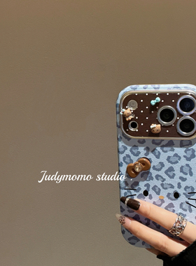 ins海盐蓝巧KT猫咪立体苹果17pro手机壳适用iPhone16新款女15/17promax防摔大视窗14贴皮软壳