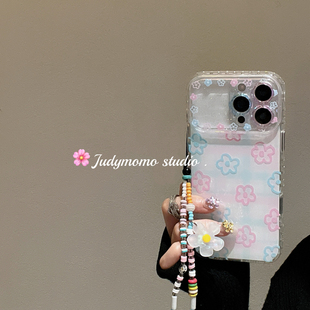 春天ins简约花朵粉蓝少女适用iPhone17pro手机壳苹果16promax新款 iPhone15防摔大视窗14软壳