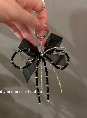 ins黑色碎银子辣妹蝴蝶结手机链适用苹果手机壳通用挂链条少女潮