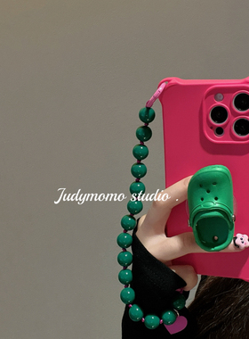 个性ins小众绿色洞洞鞋支架手机壳适用15pro苹果16promax新款14玫红全包16珠子链条手提12防摔