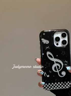 古早味韩系ins少女音符苹果16pro手机壳适用iPhone15promax全包防摔14新款16软壳黑色13