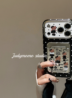 ins大小姐黑皮KT镜面贴皮软壳适用iphone17pro苹果16promax手机壳15新款17防摔全包14手提挂绳款