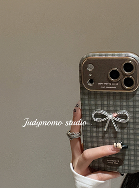 复古绿ins风格纹贴皮大视窗适用iPhone17苹果新款17promax手机壳16防摔硅胶15pro气质女14