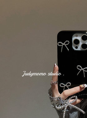 ins清冷感少女蝴蝶结黑色简约软壳适用17promax苹果iPhone15防摔硅胶14新款挂链16pro