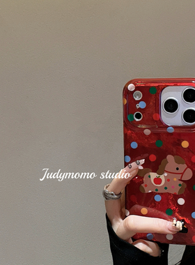 ins俏皮波点红色小马可爱手机壳适用17promax苹果新款16/iPhone15防摔套14少女17