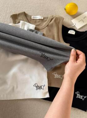 2026夏季儿童背心男女童日系卡通小狗T宝宝小童洋气纯色无袖T恤潮