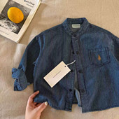 小童潮牌上衣宝宝条纹衬衣女洋气 男韩版 2026春秋款 儿童软牛仔衬衫