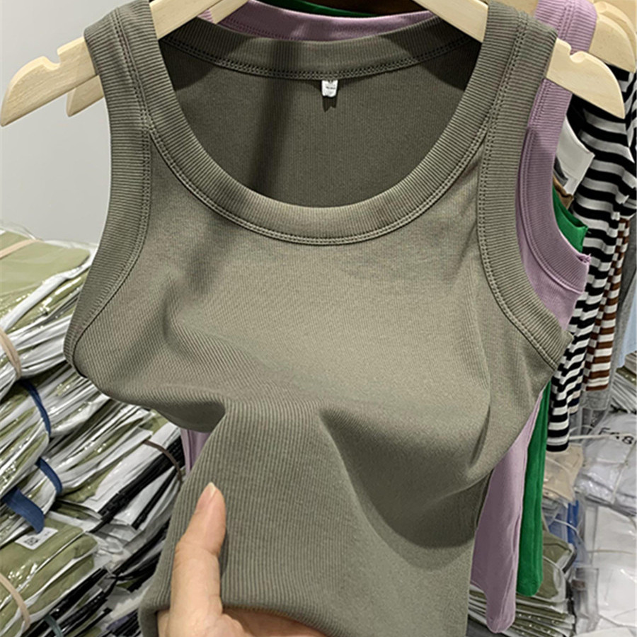 遮副乳u领螺纹弹力运动背心女ins纯欲修身上衣针织吊带夏山东网店