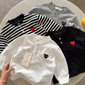 2025春秋儿童长袖 男童爱心潮牌宝宝小童条纹打底大童上衣 T恤童装