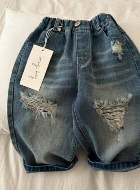 2026春秋款儿童软牛仔裤男做旧小童破洞长裤宝宝直筒休闲裤女洋气