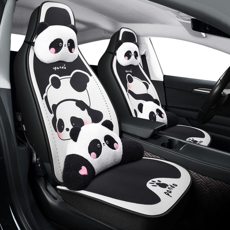 汽车坐垫四季通用全包围座垫可爱熊猫座椅套冬季车载半包座套车垫