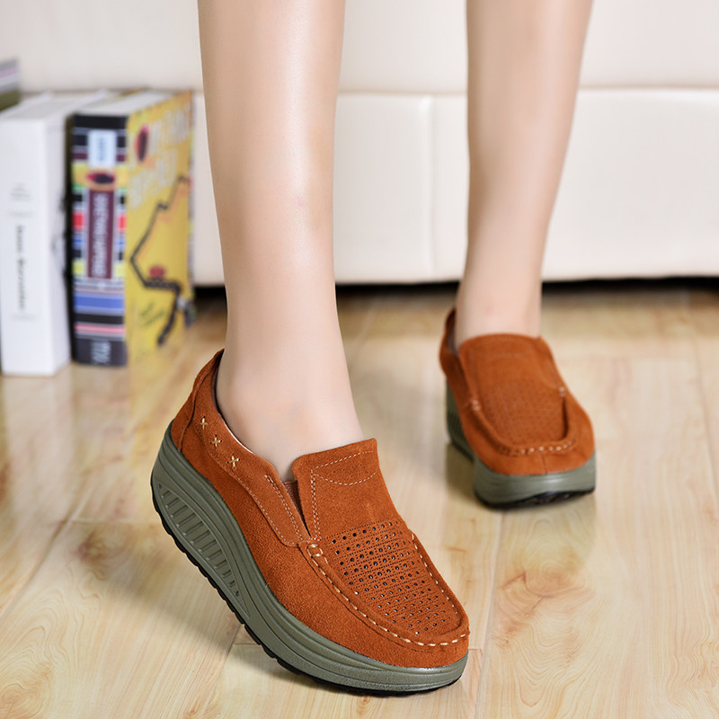 套腳搖搖鞋真皮壹腳蹬松糕鞋2018秋季新款厚底女鞋坡跟單鞋休閑鞋在類目 女鞋, 低幫鞋中 - 來自Buy2taobao.com提供專業的淘寶代購服務