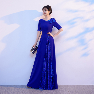 宝蓝色2025新款大合唱团演出服女长裙高级感宴会礼服中老年人2599