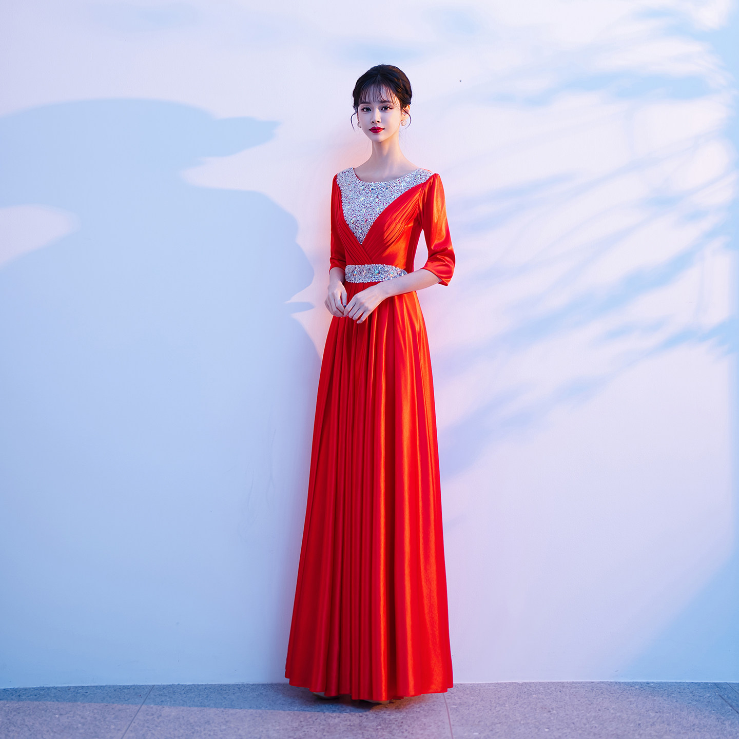 大合唱演出服女长裙红色优雅气质2026新款中老年领唱比赛高级感