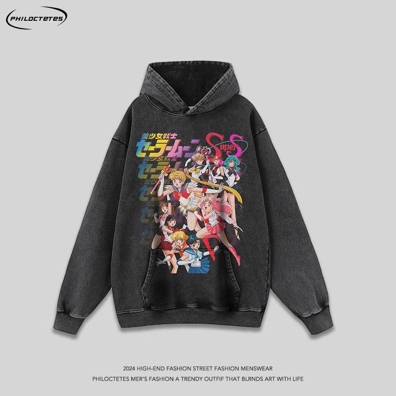 日系潮牌趣味印花动漫卡通洗水