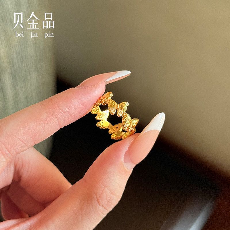 足金999梦蝶镶嵌戒指花丝缠绕蝴蝶戒指女轻奢梦蝶高级感黄金指环