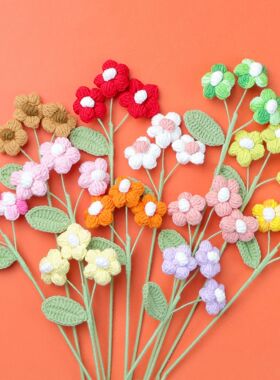 成品手工钩织毛线3朵泡芙花仿真花雪五线春节圣诞节花束配花